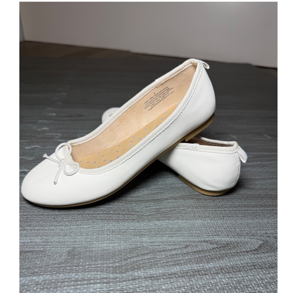 Cat & Jack Girls White Ballet Flats Bow Accent Slip On Dress Shoes Size 2‎